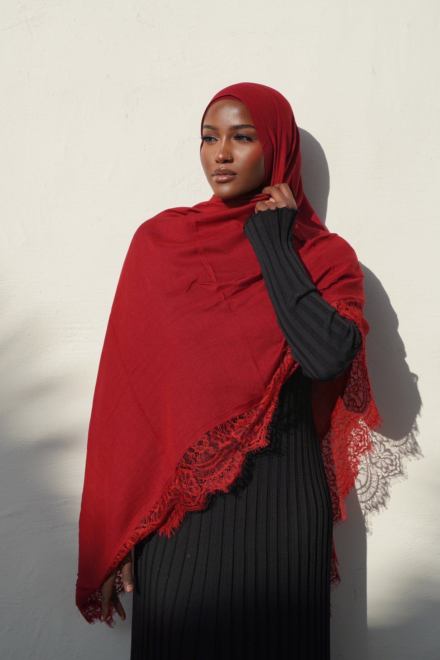 black dress with red hijab Custom Elegant Black A-Line Dress with Red Palestinian Embroidery and Matching Chiffon Hijab, - - -